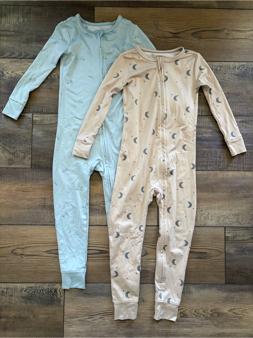 cloud island Blue Paper Plane & Beige Moon Print One-Piece Pajamas